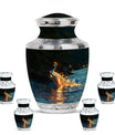 Peacock Theme Large Urn With 4 Keepsake Urn