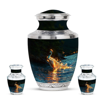 Peacock Theme Large Urn With 2 Keepsake Urn