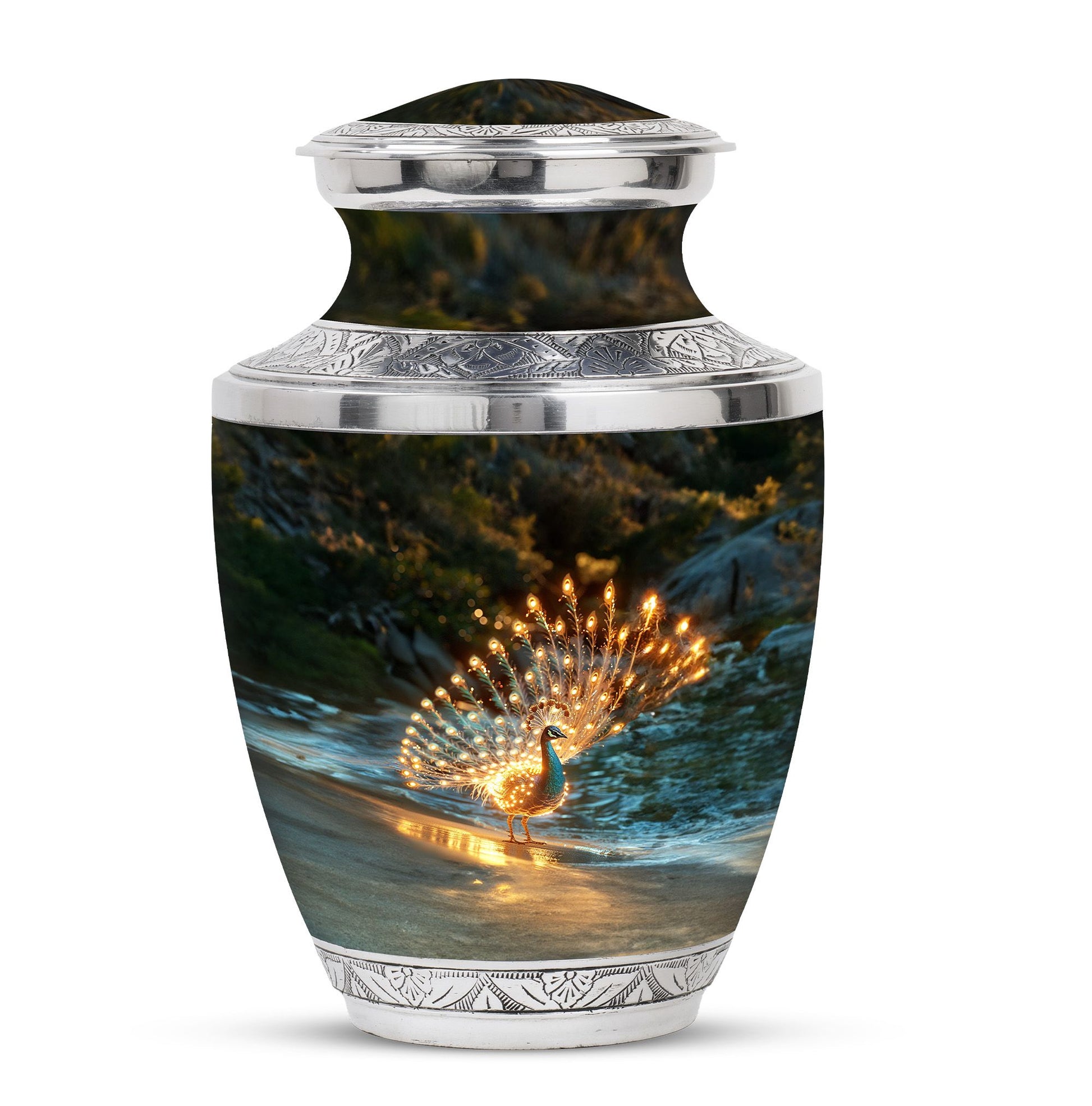 Peacock Theme Large Urn 10 Inch