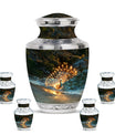 Peacock Theme Large Urn With 4 Keepsake Urn