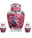 Peacock Theme Large Urn With 2 Keepsake Urn