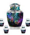 Peacock Theme Large Urn With 4 Keepsake Urn