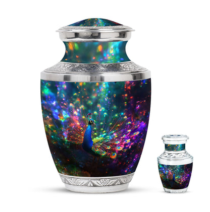 Peacock Theme Large Urn With 1 Keepsake Urn
