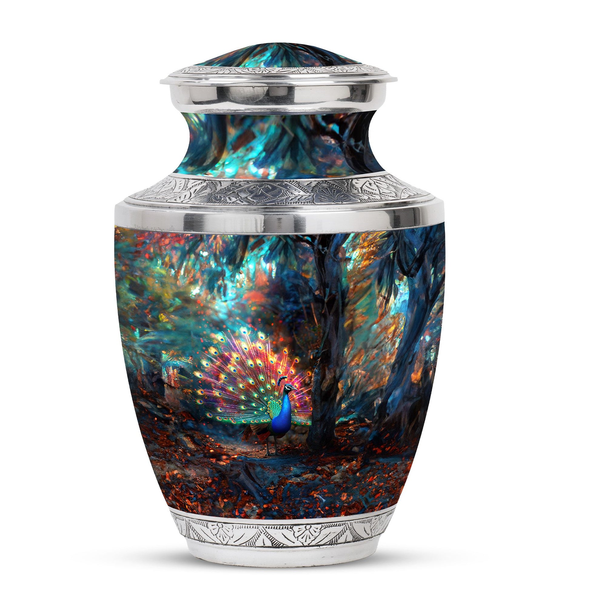 Peacock Theme Large Urn 10 Inch