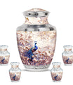 Peacock Theme Large Urn With 4 Keepsake Urn