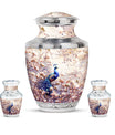 Peacock Theme Large Urn With 2 Keepsake Urn