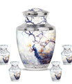 Peacock Theme Large Urn With 4 Keepsake Urn