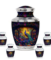 Peacock Theme Large Urn With 4 Keepsake Urn