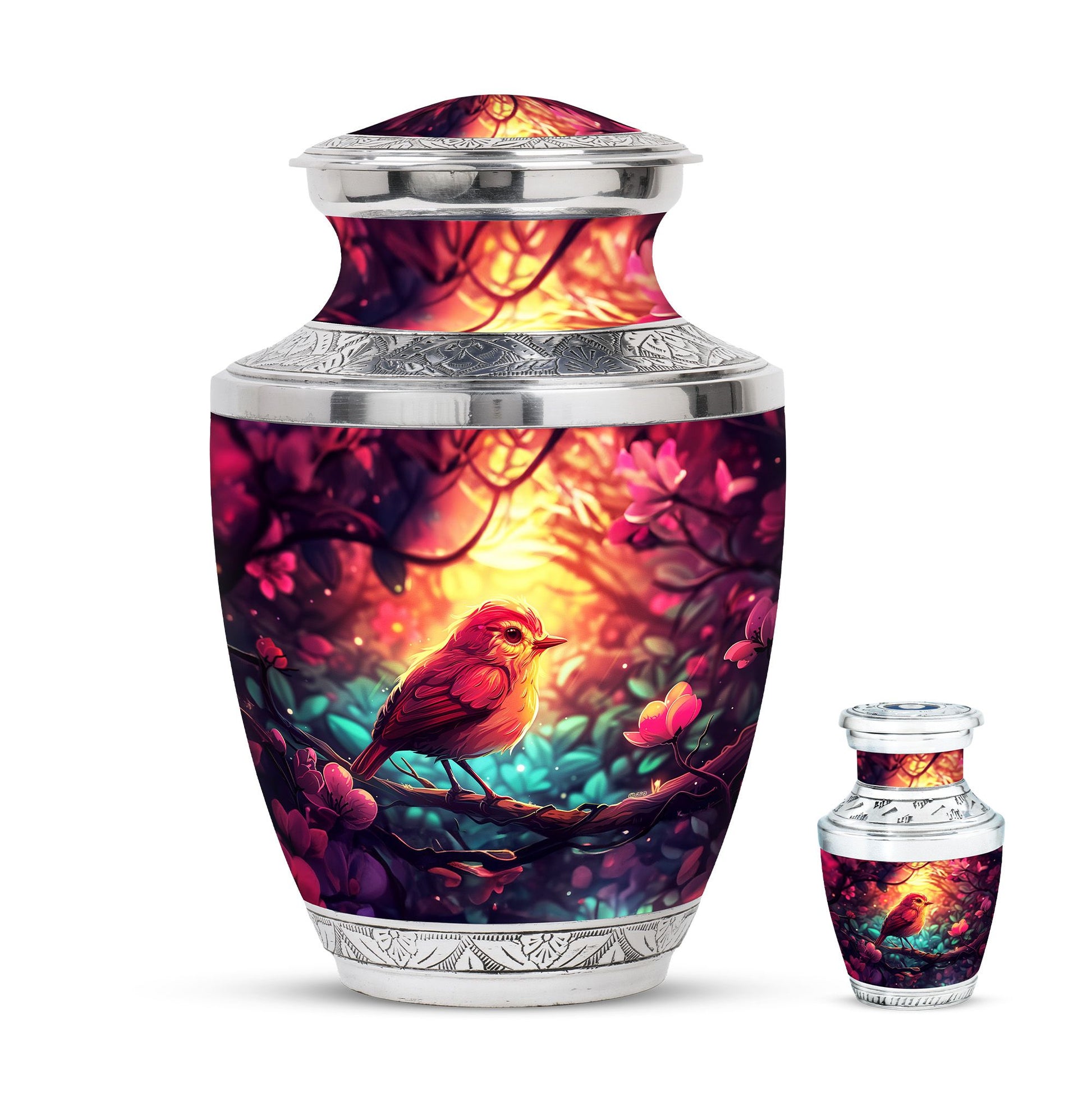 Sparrow Theme Large Urn With 1 Keepsake Urn