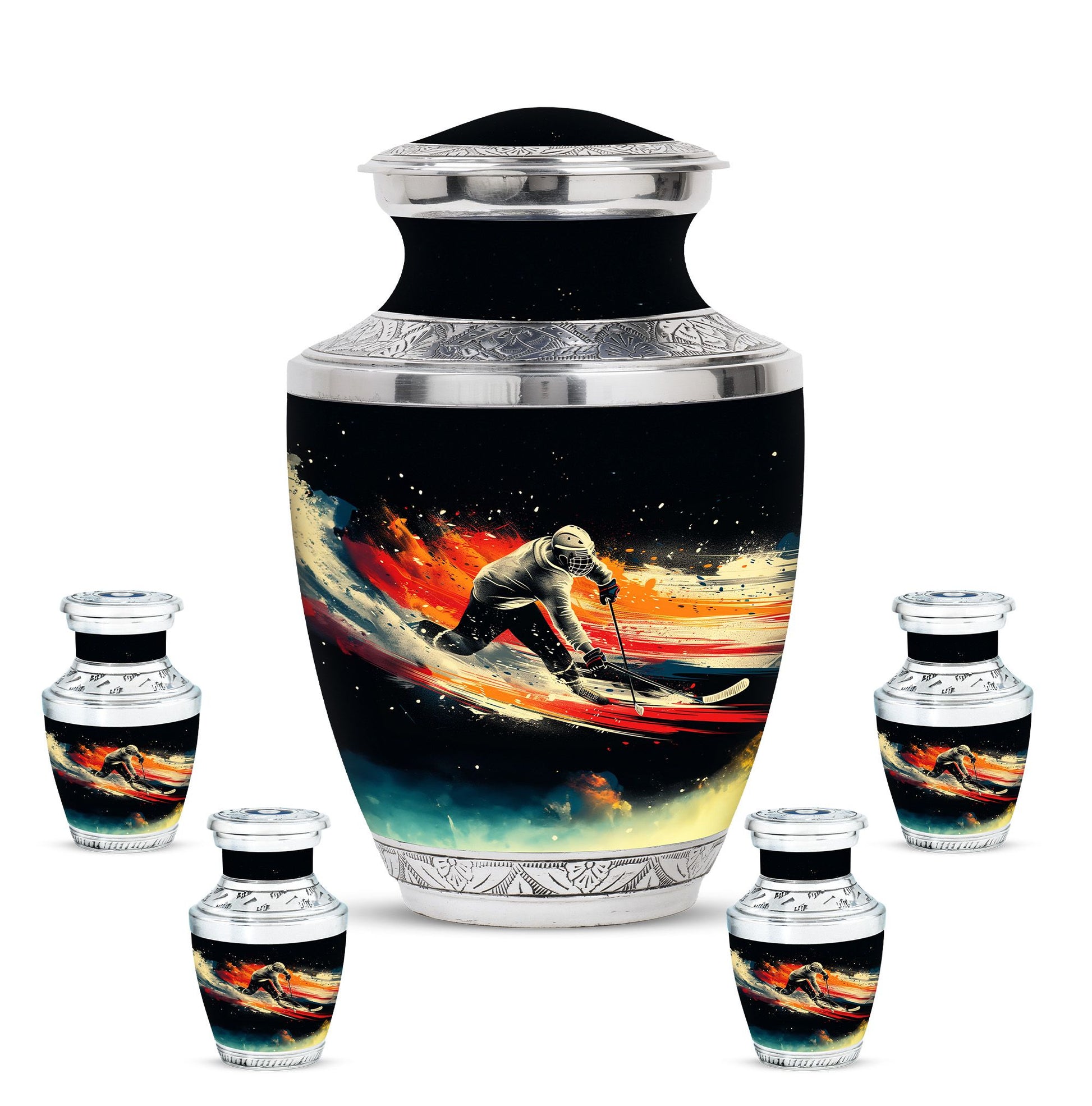 Ice Hockey Theme Large Urn With 4 Keepsake Urn