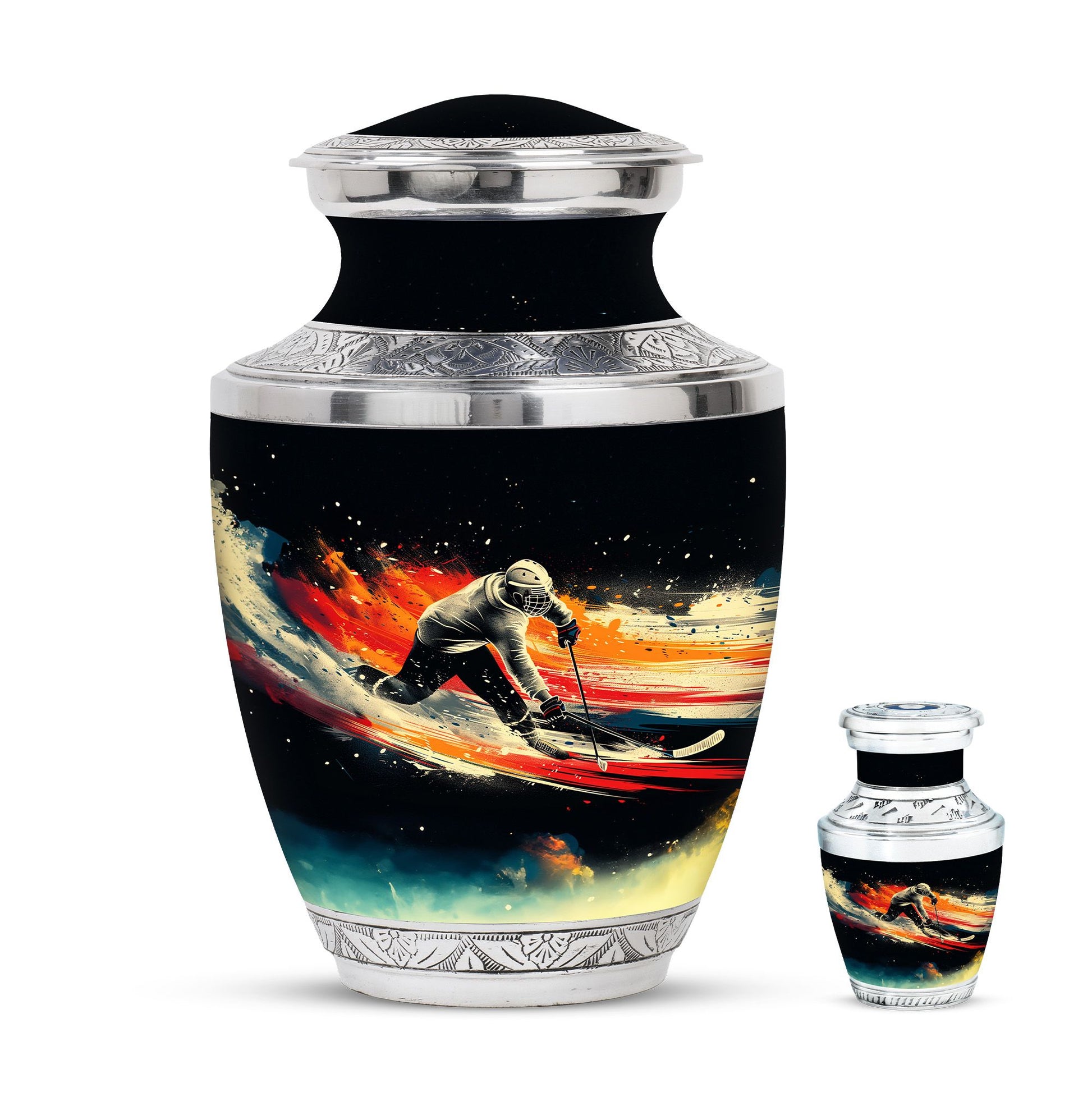 Ice Hockey Theme Large Urn With 1 Keepsake Urn