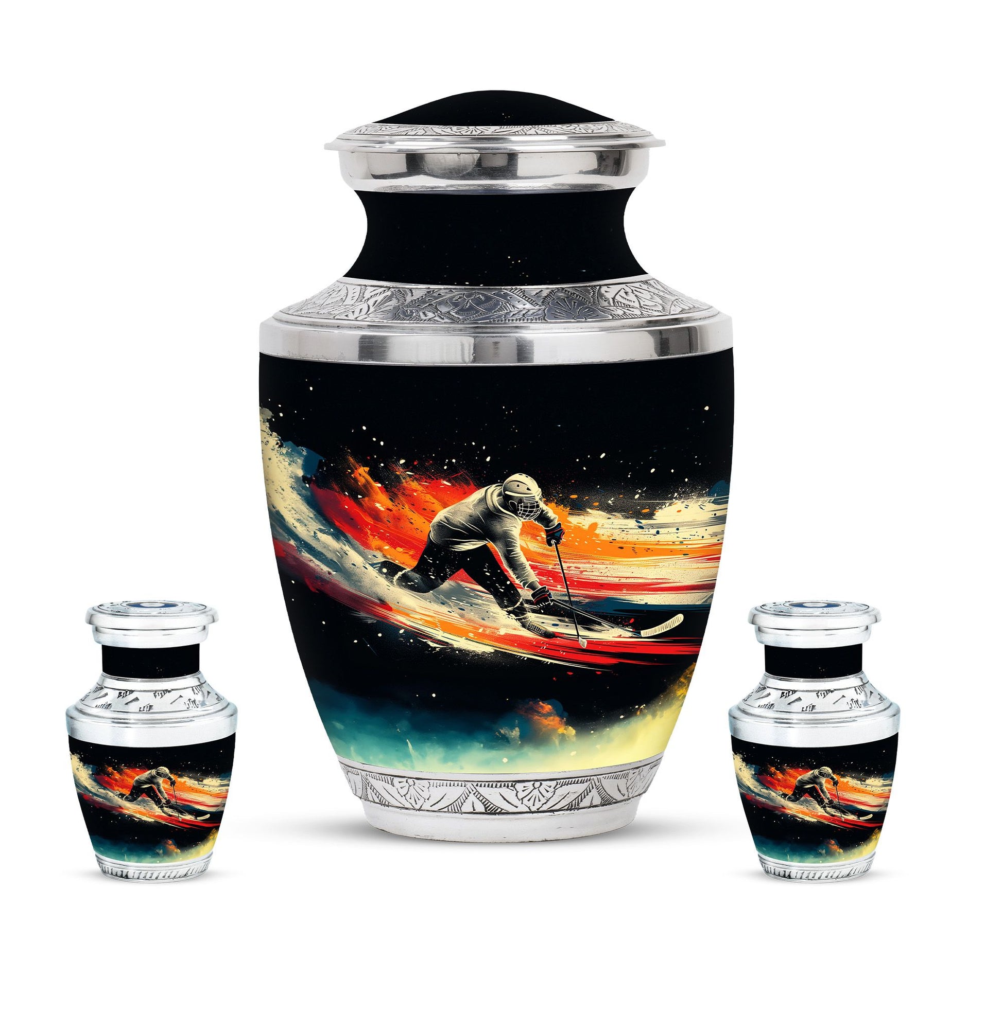 Ice Hockey Theme Large Urn With 2 Keepsake Urn