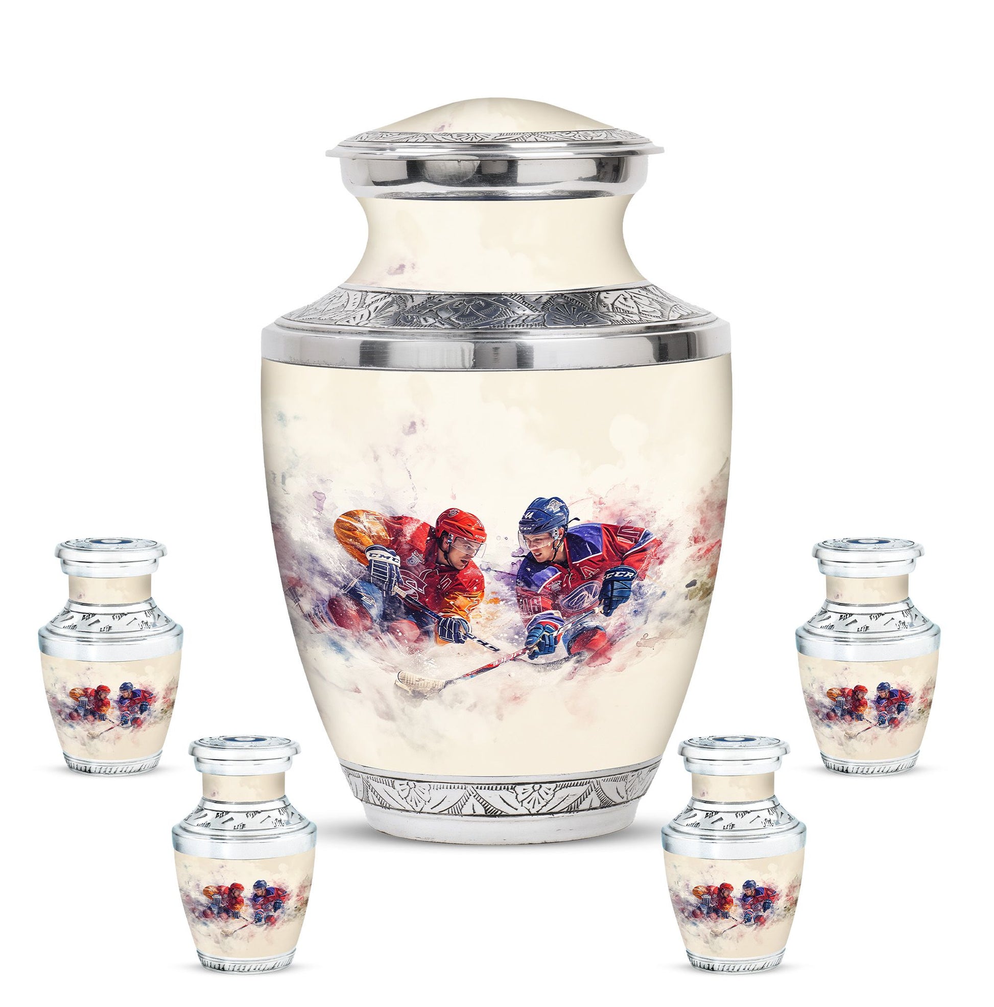 Ice Hockey Theme Large Urn With 4 Keepsake Urn