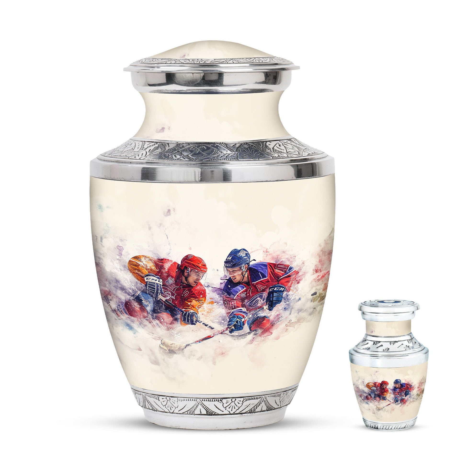 Ice Hockey Theme Large Urn With 1 Keepsake Urn