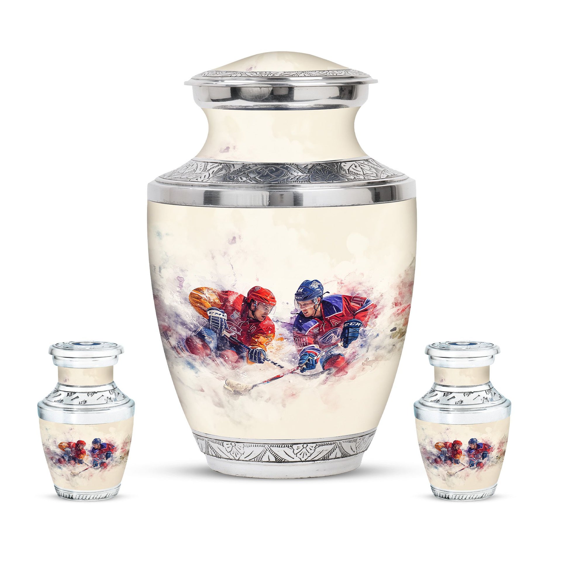 Ice Hockey Theme Large Urn With 2 Keepsake Urn