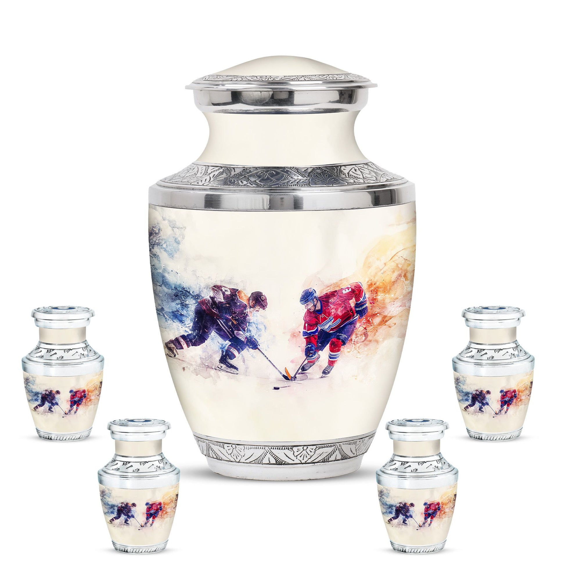 Ice Hockey Theme Large Urn With 4 Keepsake Urn