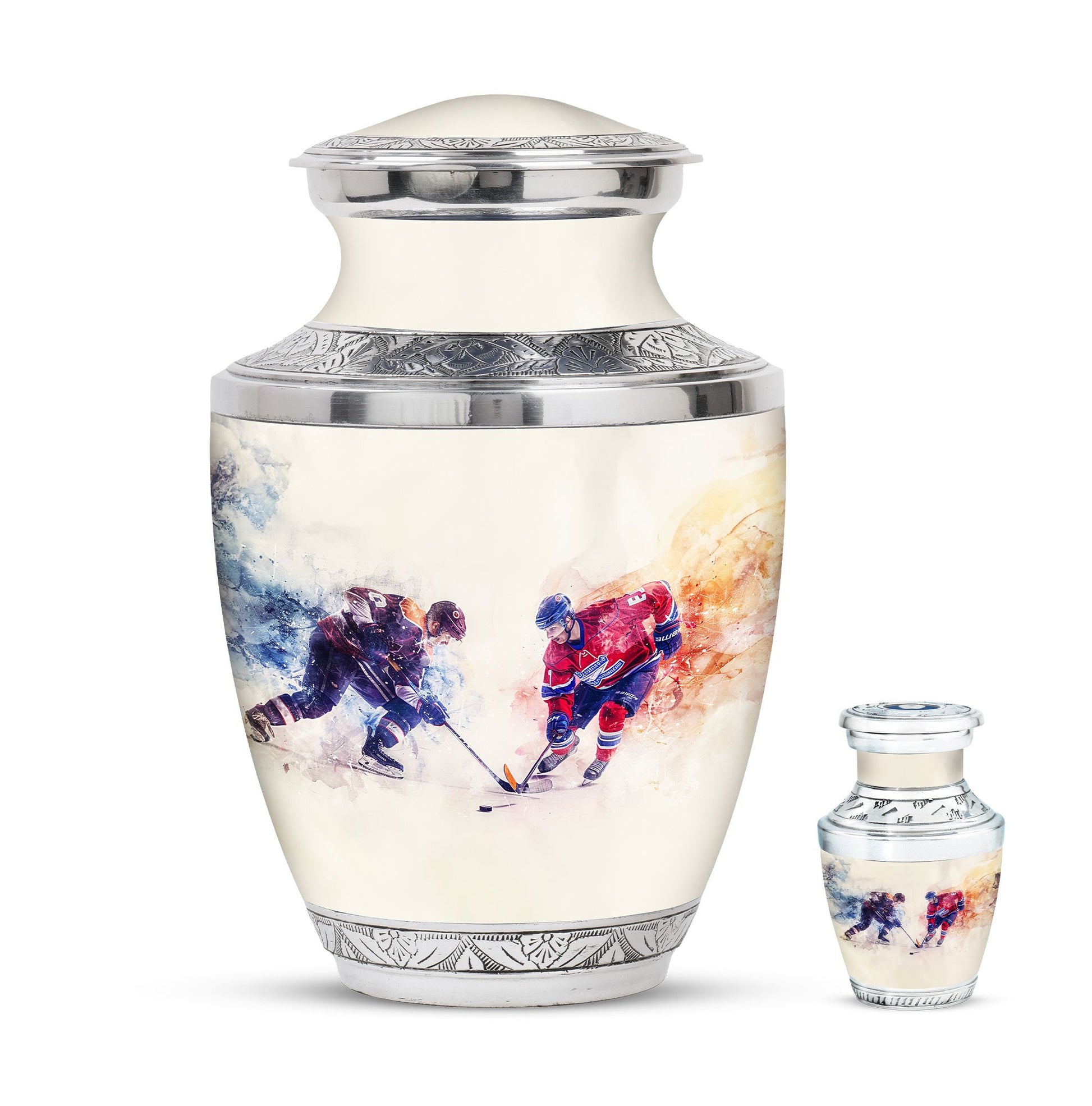 Ice Hockey Theme Large Urn With 1 Keepsake Urn