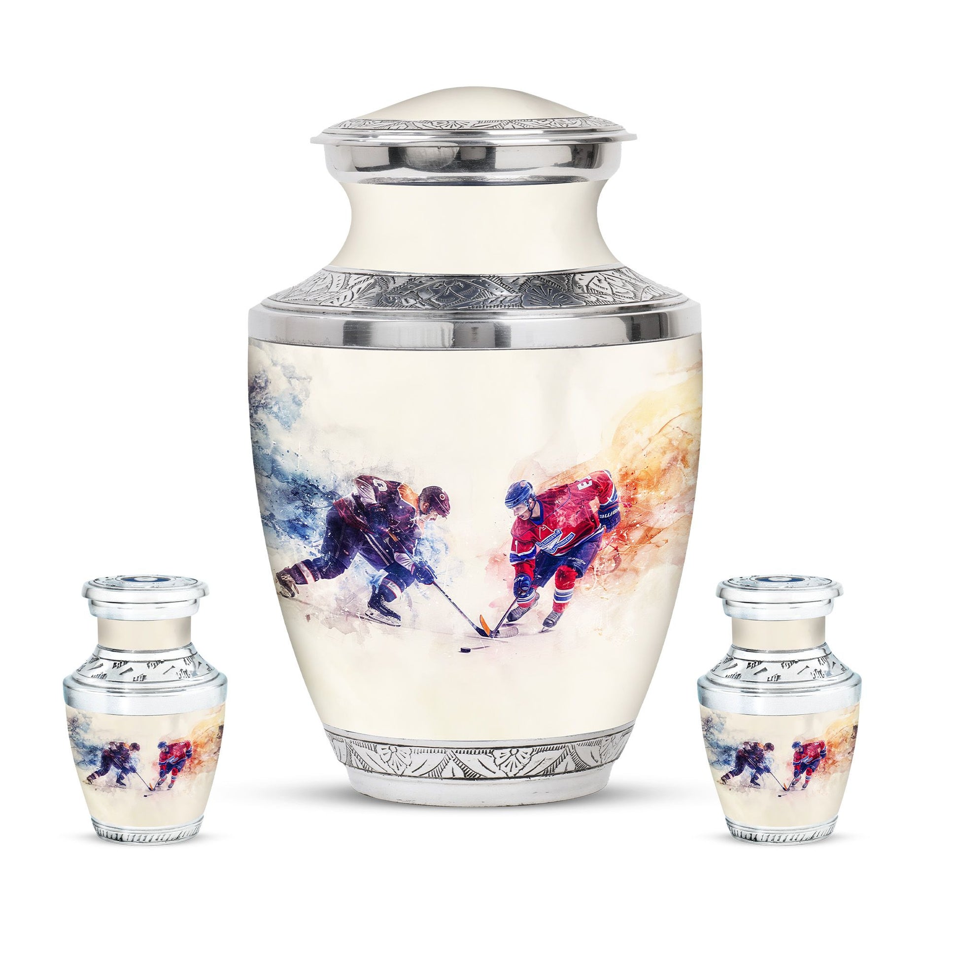 Ice Hockey Theme Large Urn With 2 Keepsake Urn