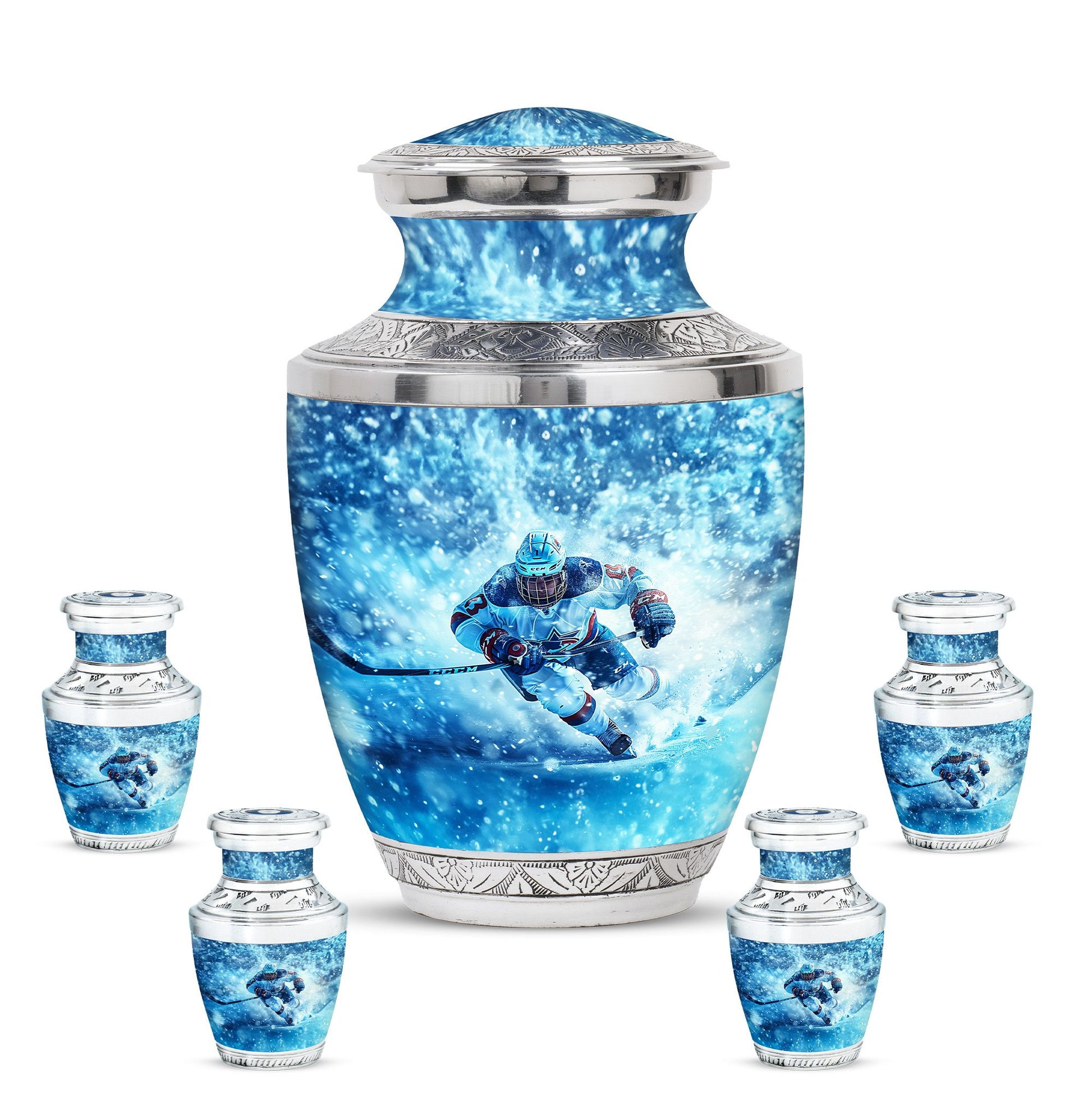 Ice Hockey Theme Large Urn With 4 Keepsake Urn