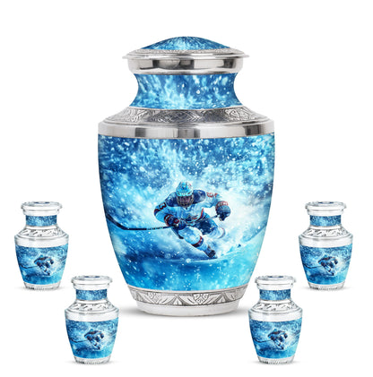 Ice Hockey Theme Large Urn With 4 Keepsake Urn