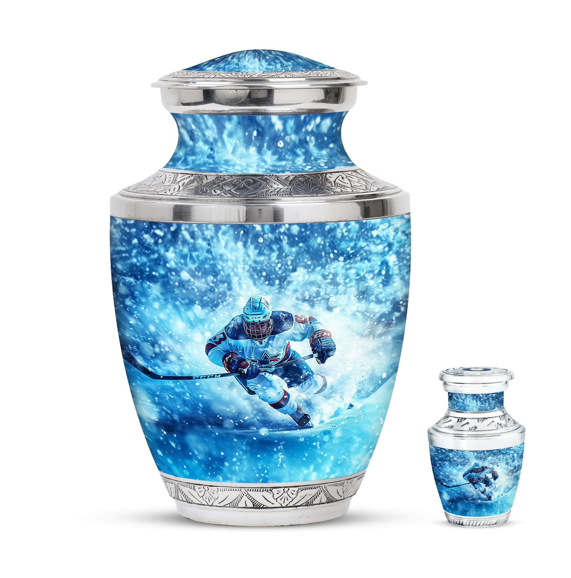Ice Hockey Theme Large Urn With 1 Keepsake Urn