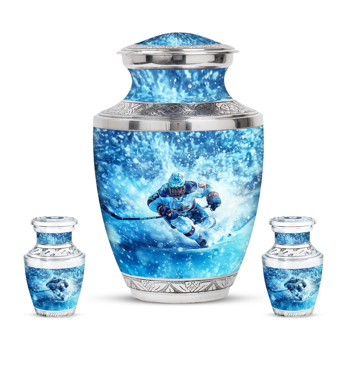 Ice Hockey Theme Large Urn With 2 Keepsake Urn