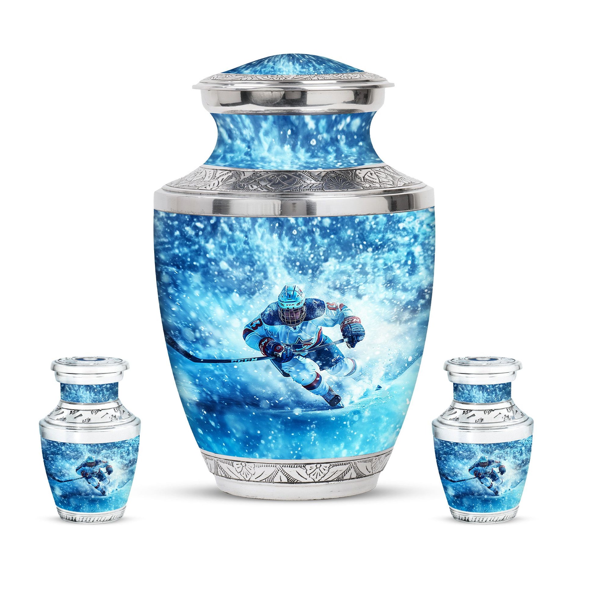 Ice Hockey Theme Large Urn With 2 Keepsake Urn