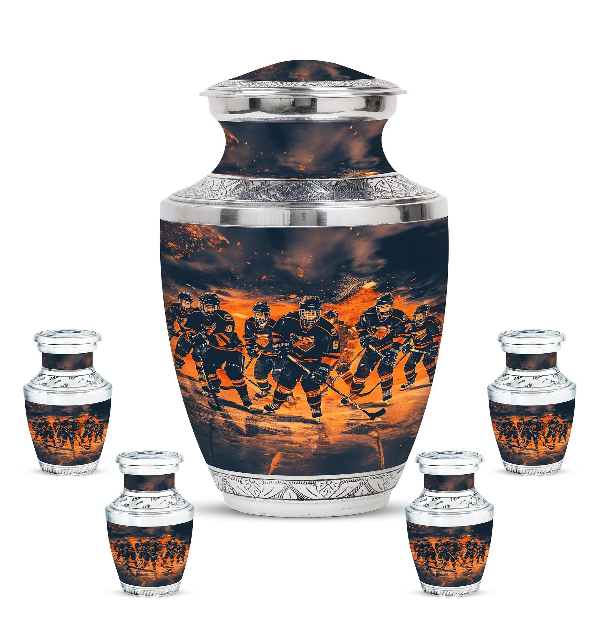 Ice Hockey Theme Large Urn With 4 Keepsake Urn