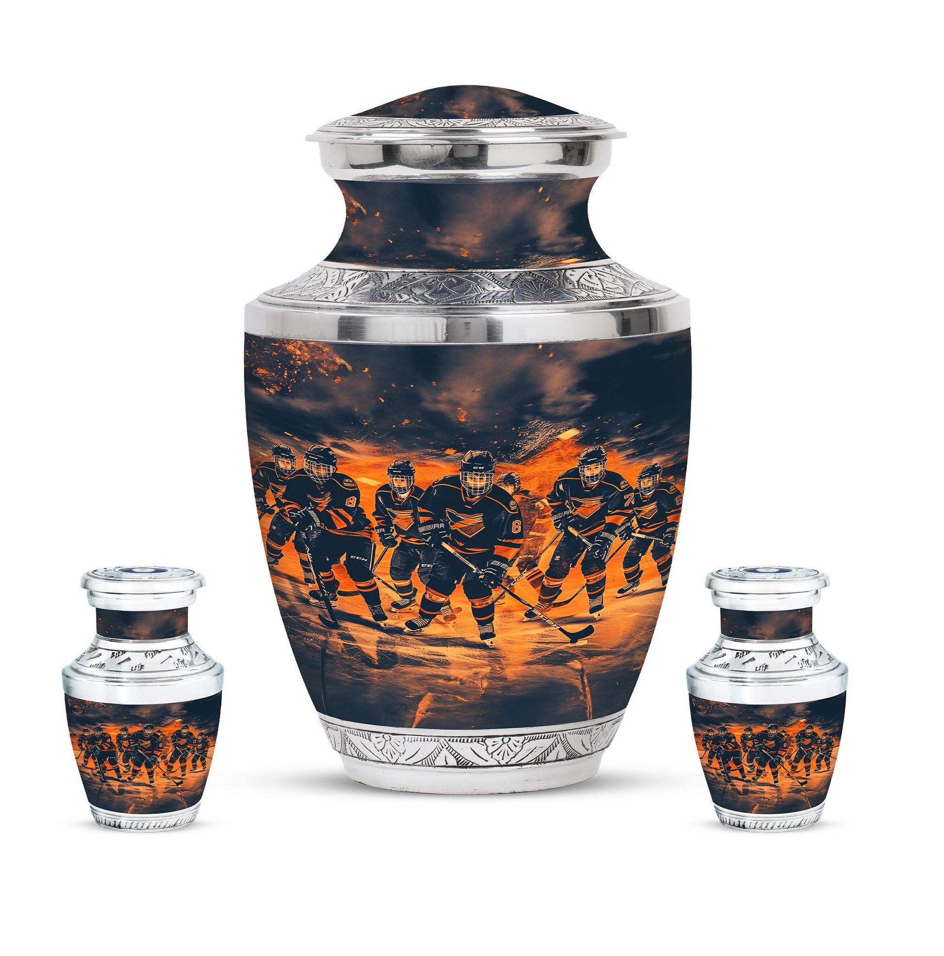 Ice Hockey Theme Large Urn With 2 Keepsake Urn