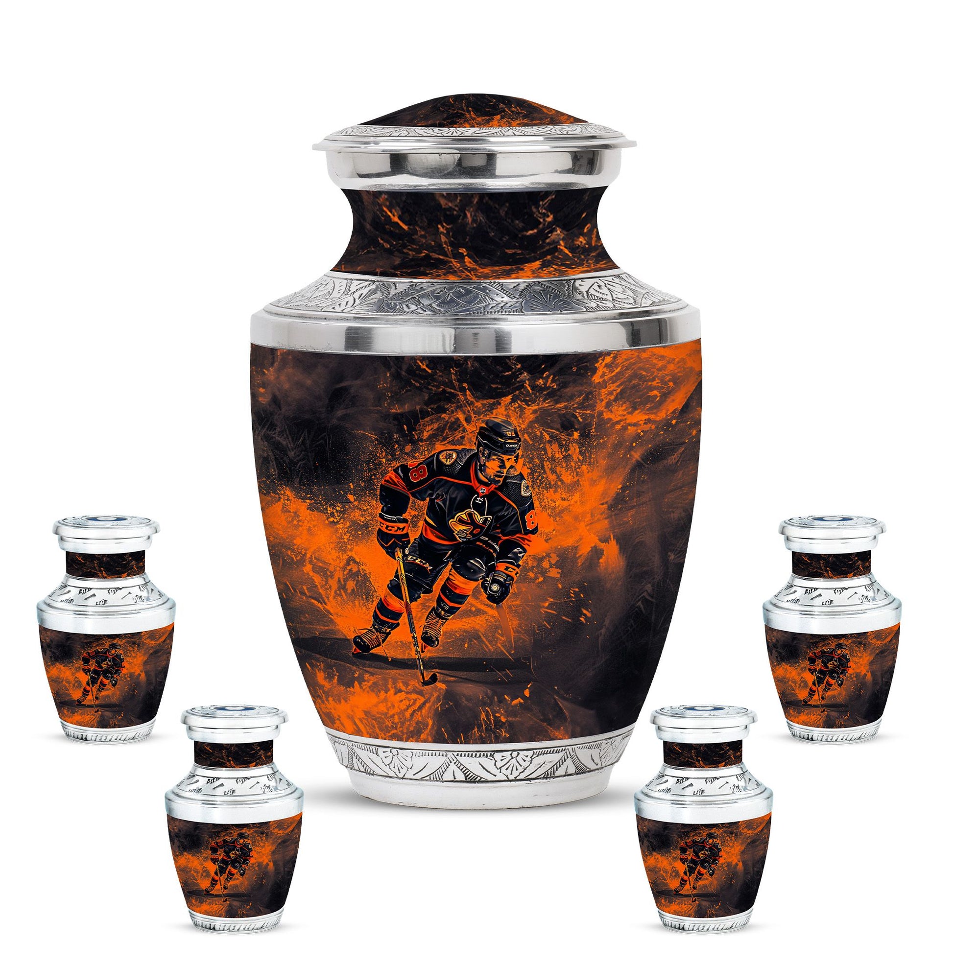 Ice Hockey Theme Large Urn With 4 Keepsake Urn