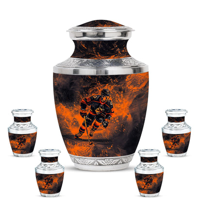 Ice Hockey Theme Large Urn With 4 Keepsake Urn