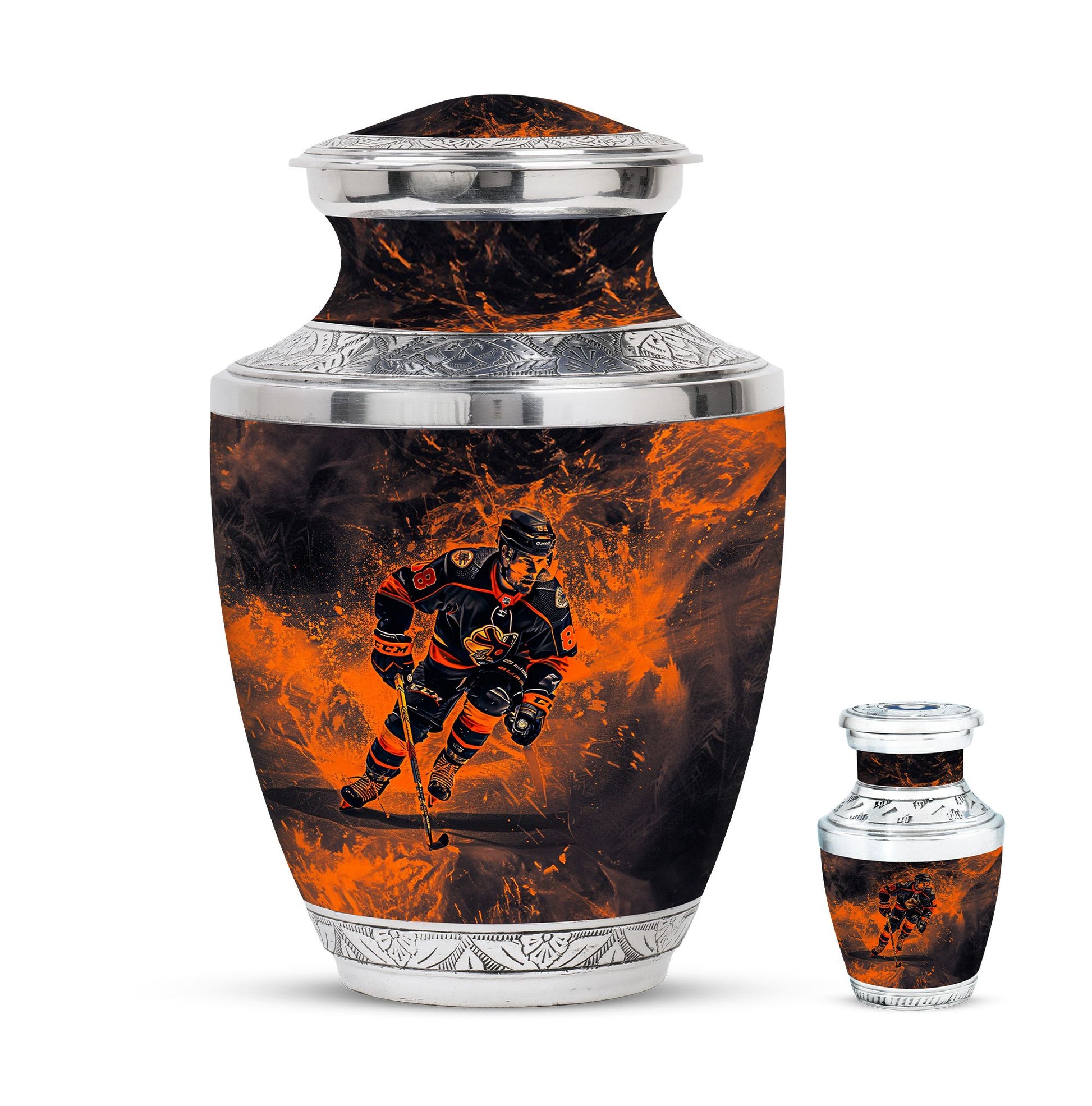 Ice Hockey Theme Large Urn With 1 Keepsake Urn