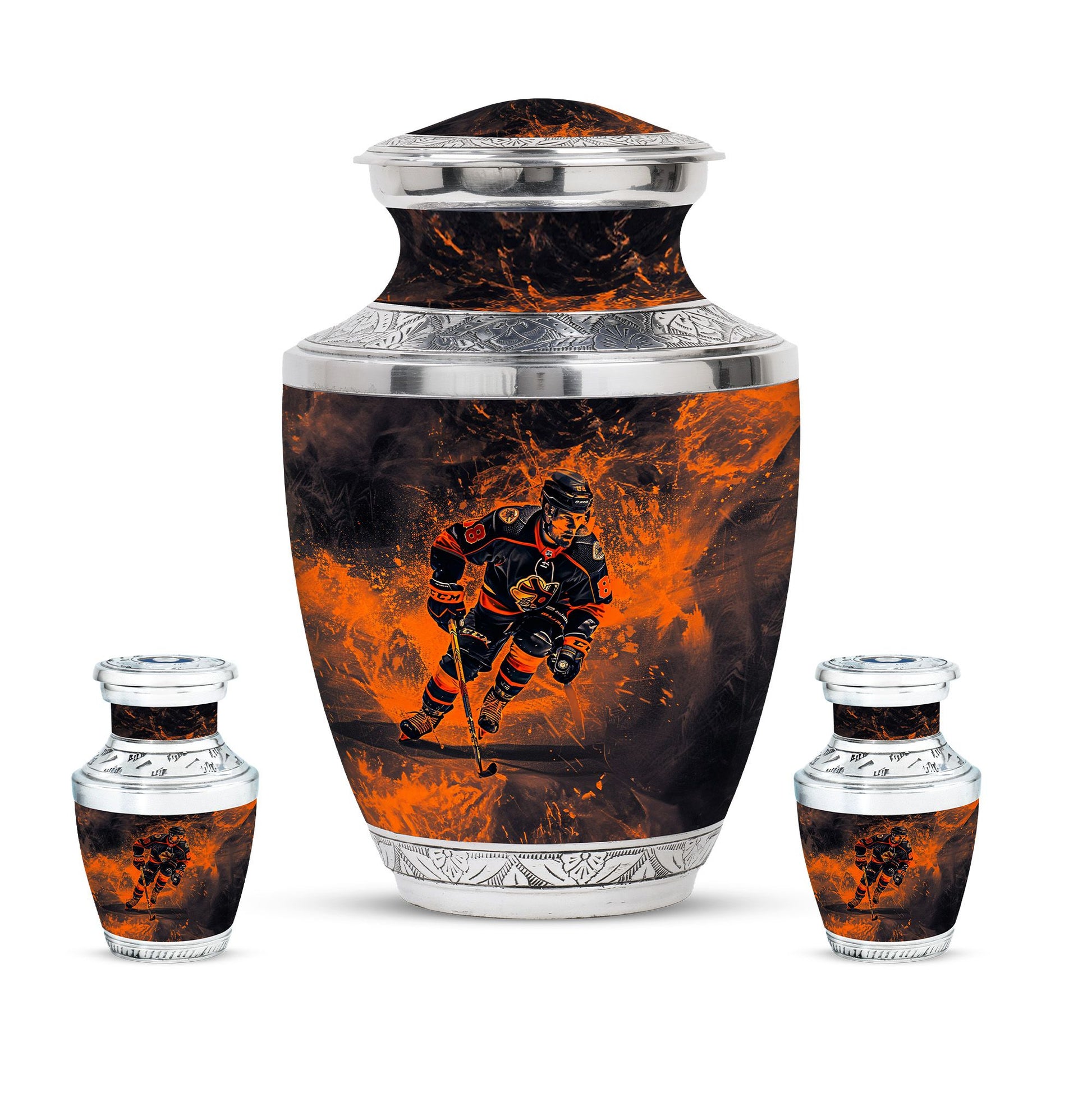 Ice Hockey Theme Large Urn With 2 Keepsake Urn