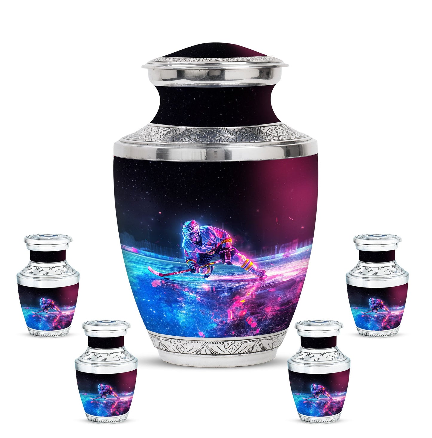 Ice Hockey Theme Large Urn With 4 Keepsake Urn