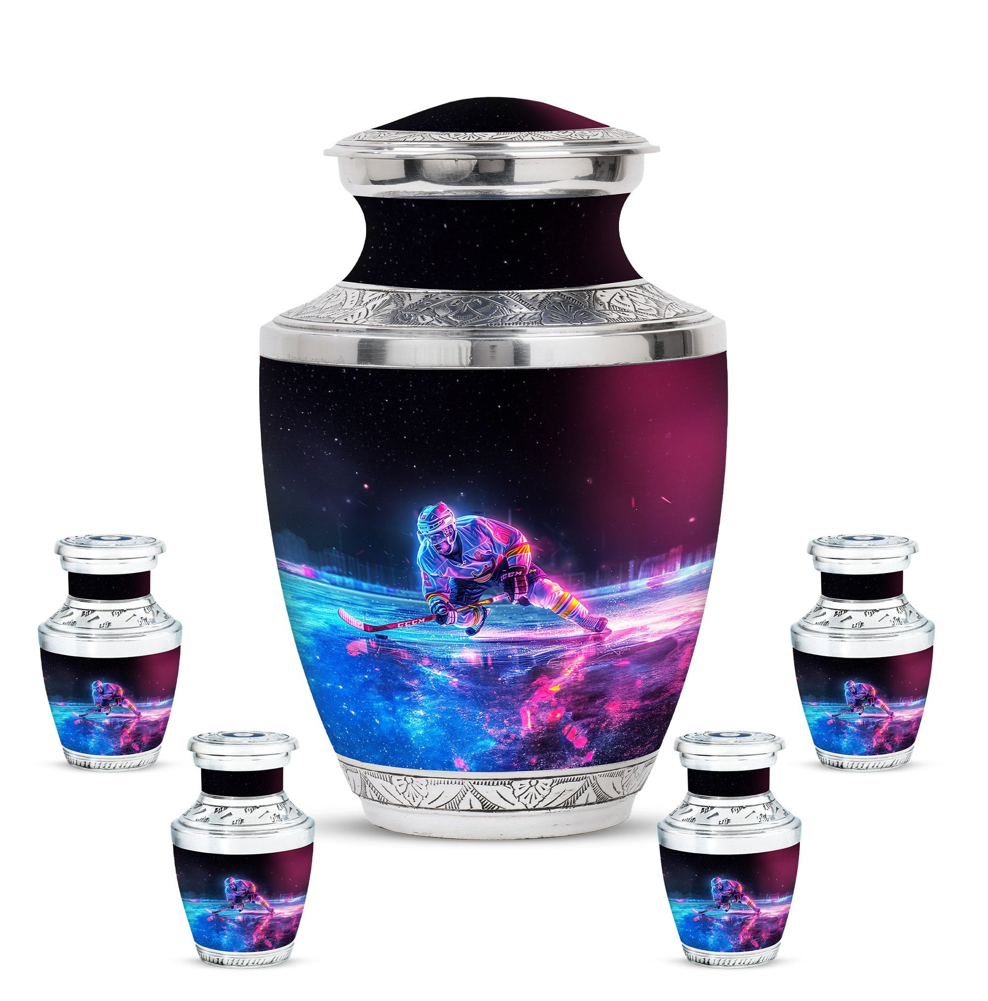 Ice Hockey Theme Large Urn With 4 Keepsake Urn