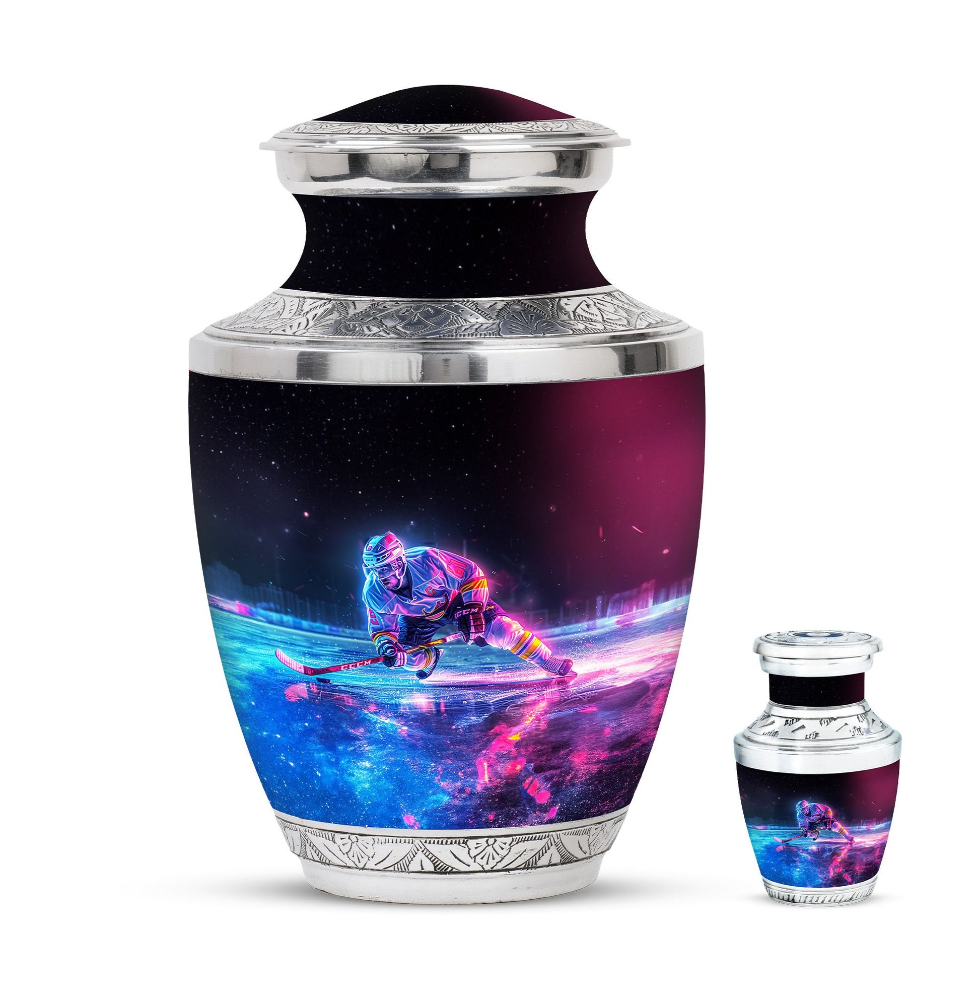 Ice Hockey Theme Large Urn With 1 Keepsake Urn