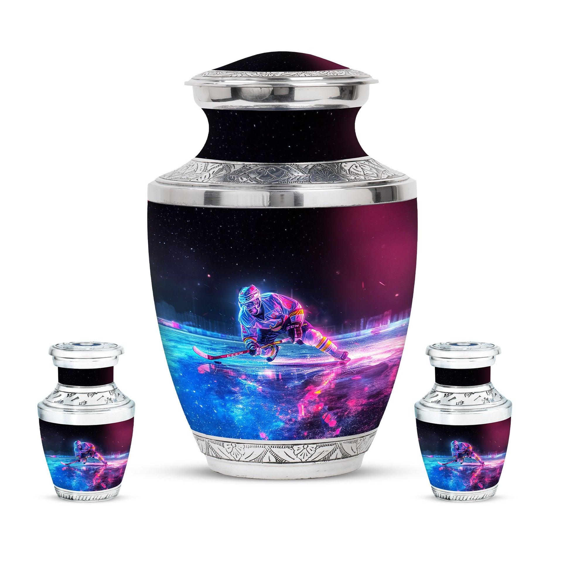 Ice Hockey Theme Large Urn With 2 Keepsake Urn