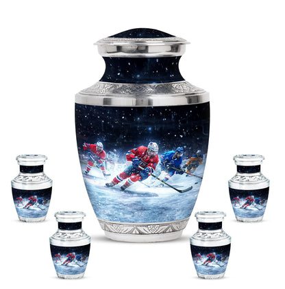 Ice Hockey Theme Large Urn With 4 Keepsake Urn