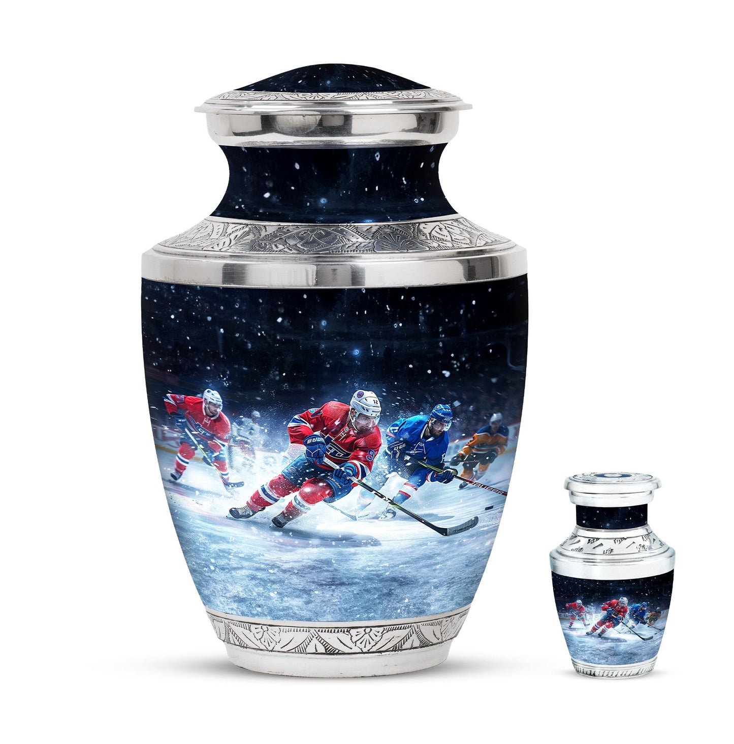 Ice Hockey Theme Large Urn With 1 Keepsake Urn