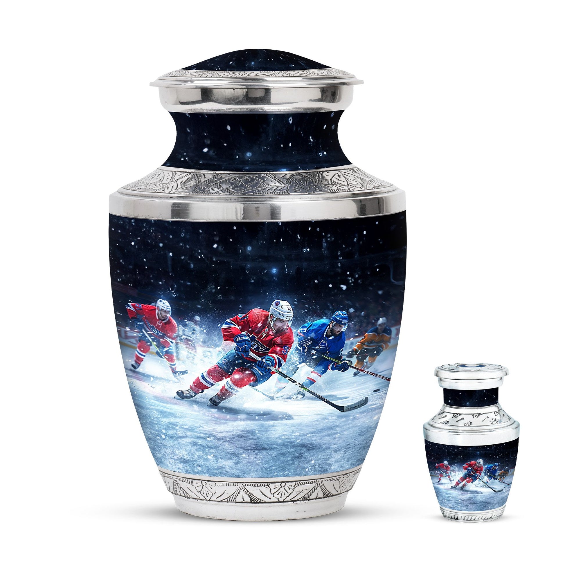 Ice Hockey Theme Large Urn With 1 Keepsake Urn