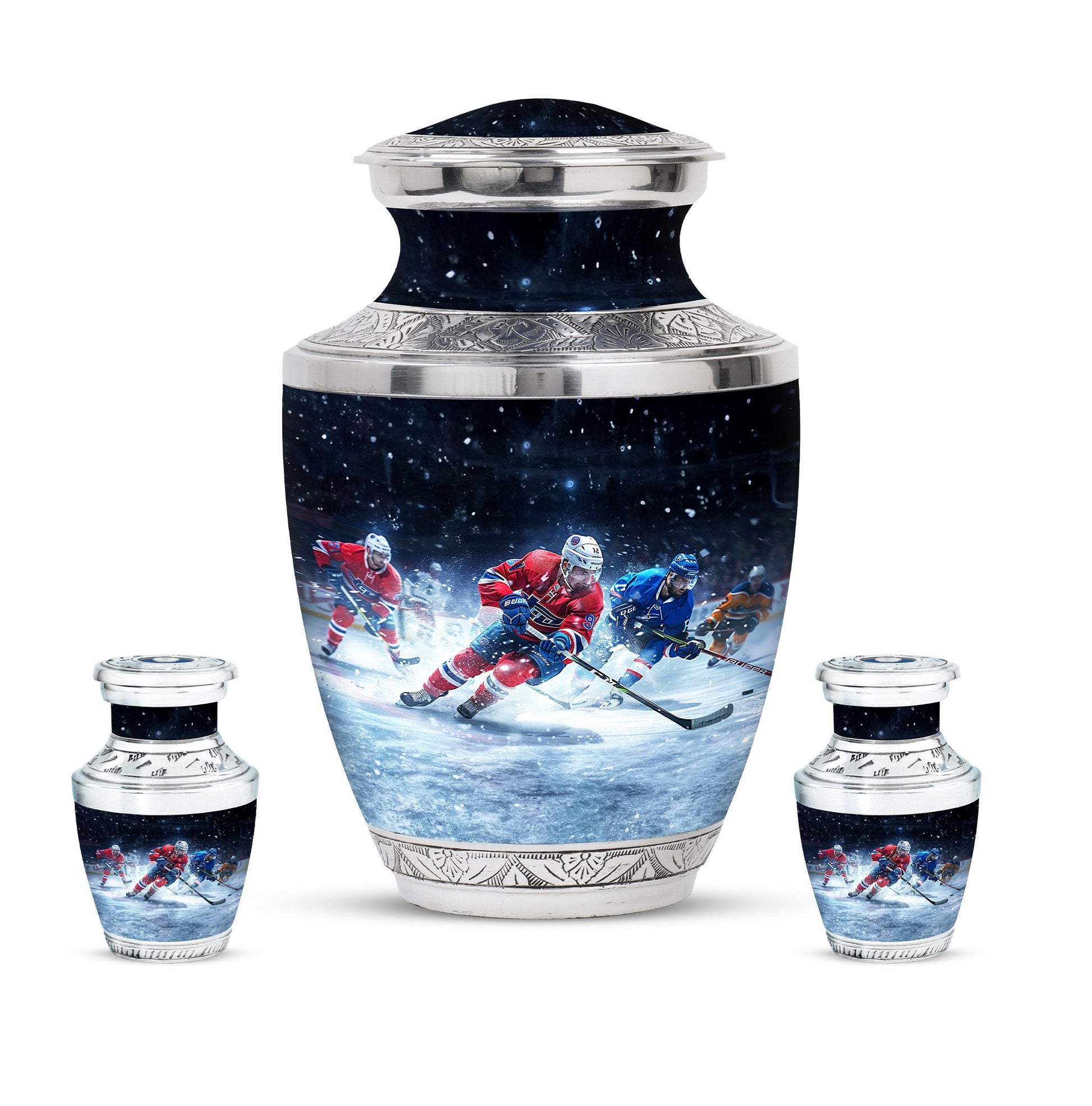 Ice Hockey Theme Large Urn With 2 Keepsake Urn