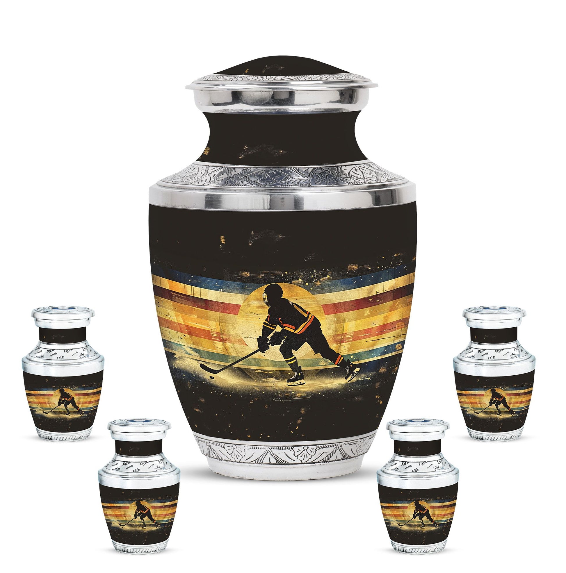 Ice Hockey Theme Large Urn With 4 Keepsake Urn