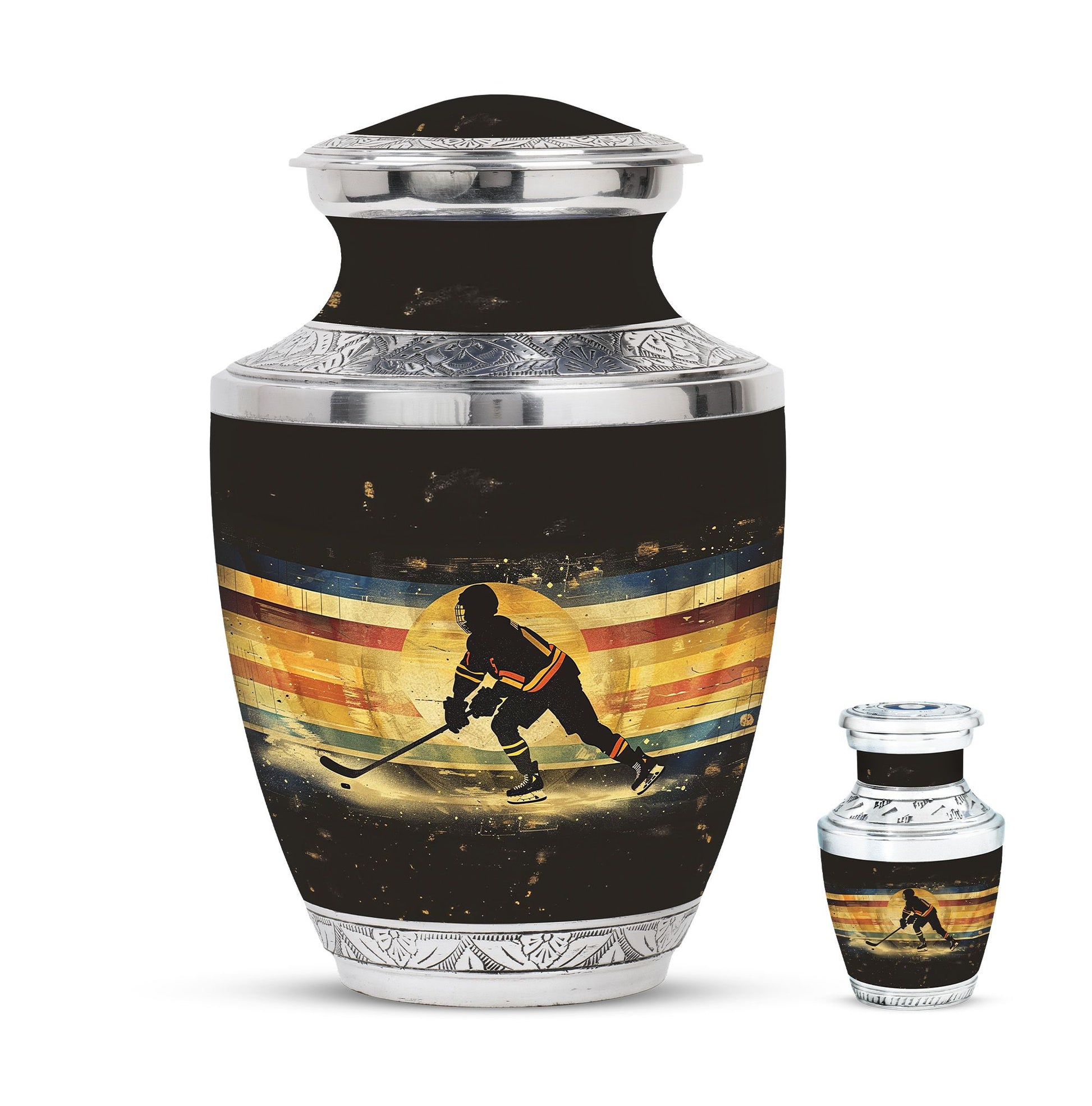 Ice Hockey Theme Large Urn With 1 Keepsake Urn