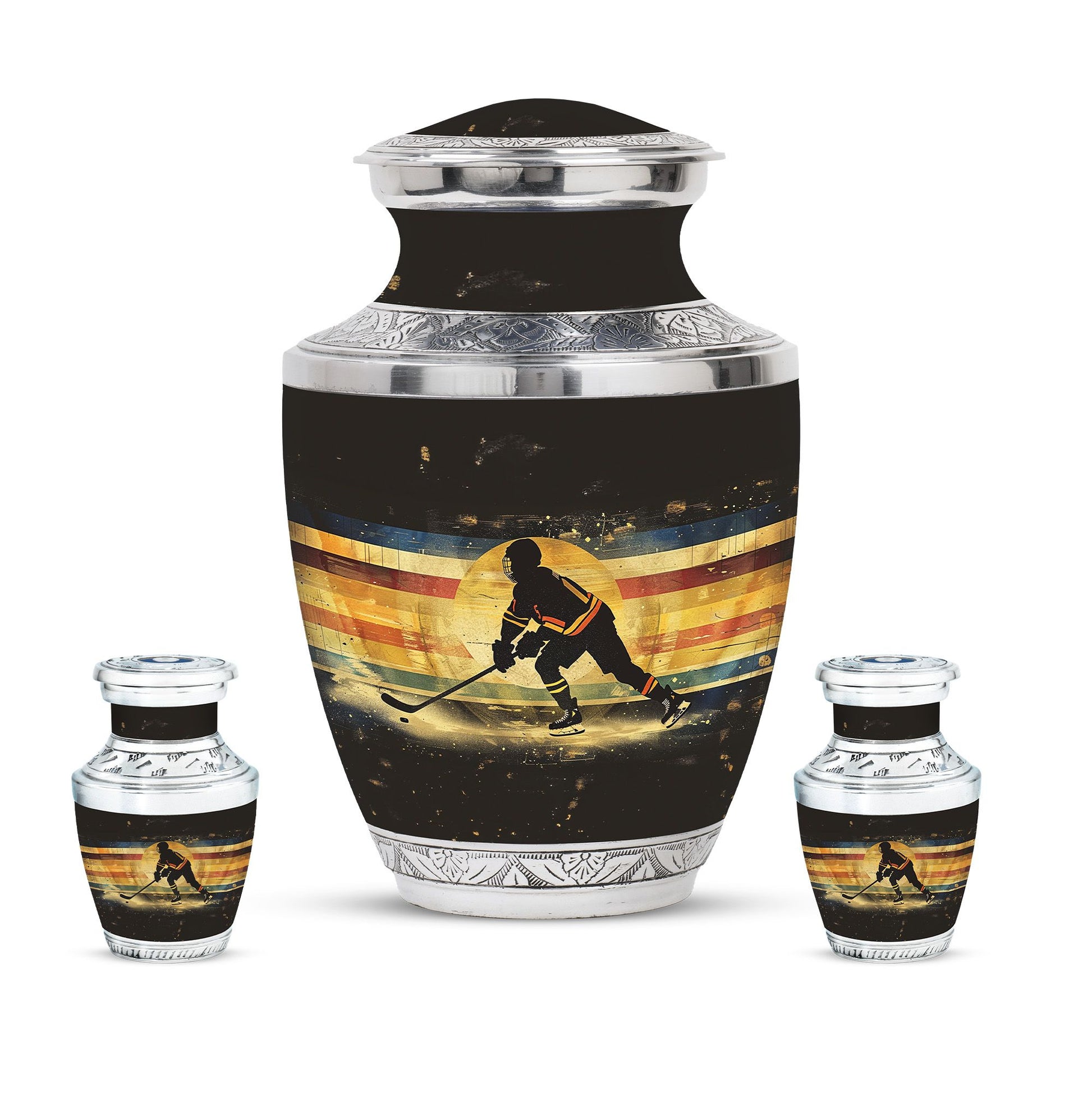 Ice Hockey Theme Large Urn With 2 Keepsake Urn