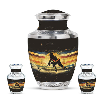 Ice Hockey Theme Large Urn With 2 Keepsake Urn
