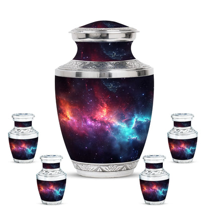 Nebula Galaxy Theme Large Urn With 4 Keepsake Urn