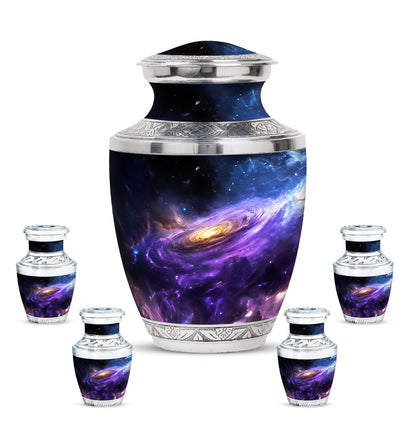 Nebula Galaxy Theme Large Urn With 4 Keepsake Urn
