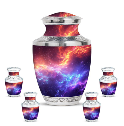 Nebula Galaxy Theme Large Urn With 4 Keepsake Urn