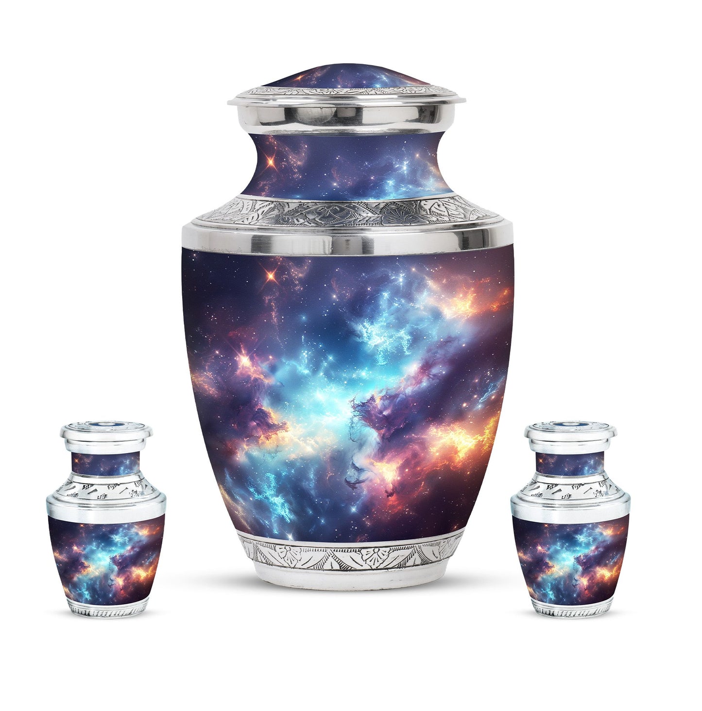 Nebula Galaxy Theme Large Urn With 2 Keepsake Urn