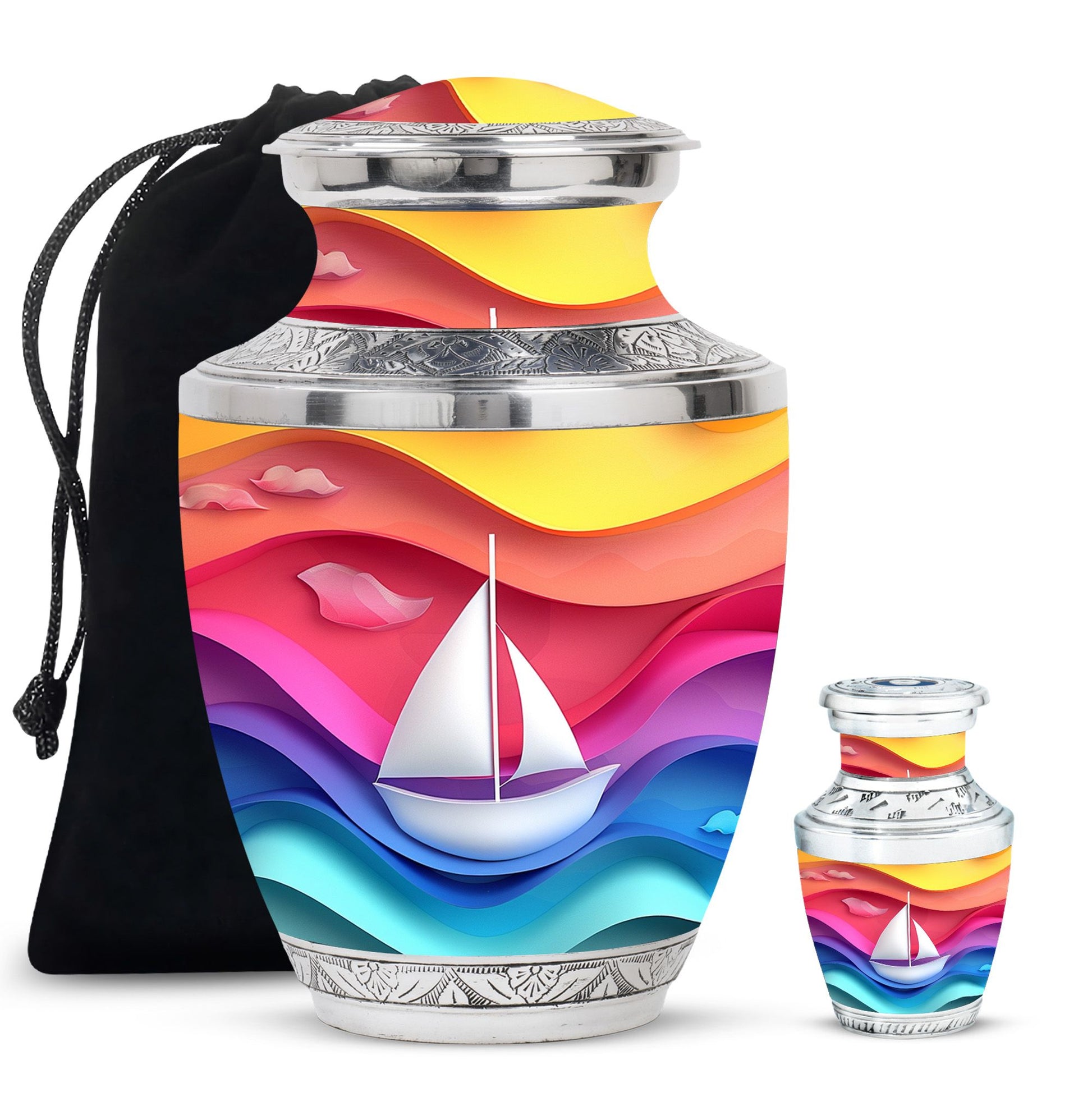 Sail Boat Theme Large Urn With 1 Keepsake Urn